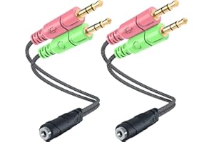 MillSO Zestaw 2 adapterów jack 3,5 mm – rozdzielacz Y kabel audio z oddzielnym mikrofonem i wtyczką słuchawkową do PC, PS4 Gaming Headset – 20 cm czarny