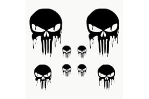 ‎AUTODOMY AUTODOMY Schädel Skull Geschmolzen Aufkleber Paket 8 Stück | Punisher Aufkleber für Auto oder Motorrad (Schwarz)