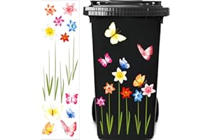 OUTUS Mülleimer Blumen Aufkleber Wetterfest Eimer Dekorative Aufkleber Mülltonnen Blumen Aufkleber Abziehbild für Behälter, Kühlschrank und Haushalt Dekorationen (Bunt)