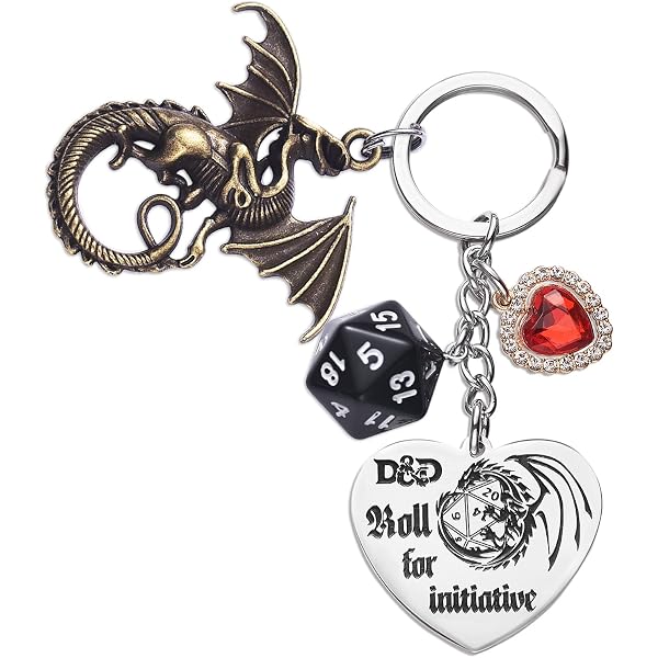 Dungeons And Dragons Keychain Gift For DM & Gamers - Stainless Steel Dice Keyring With Quote