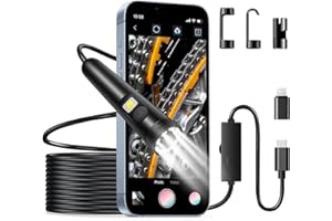AIWGYIBO Dual Lens Endoscope Inspection Camera, 1080p HD Endoscope Semi-Rigid Inspection Camera with 8+1 Adjustable LED Lights, 7.9mm IP67 Waterproof Probe Borescope for Android and iOS (16.5 ft / 5 m)