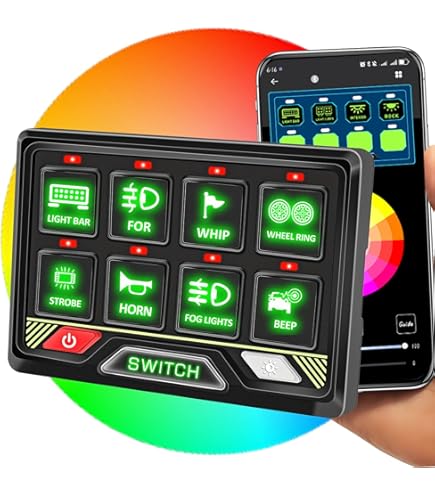 LED Light Bar Switch Panel MICTUNING P1S RGB 12-Gang Switch Panel With LED Light Bar – 12/24V Relay System For Marine, Cars & Trucks 12 In Item LED Light Bar Car - Foto 6