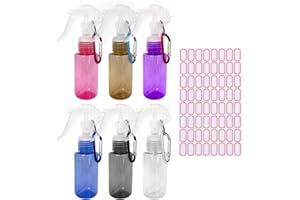 TIANNAIT 6 Stück 60-ml-Sprühflasche mit 6 Karabinern, 64 Aufklebern, Mini-Zerstäuber, transparente Sprühflasche, tragbare Reisespenderflasche, nachfüllbarer Mehrzweckbehälter (6 Farben)