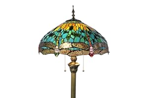 Tokira Tiffany Lampadaire Libellule Vert, E27 Lampadaire Tiffany Style Européen Adapté au Salon Chambre, Ancien Fait Main Verre Multicolore Abat-jour[Sans Ampoule]