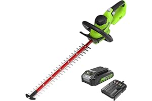 Greenworks Tagliasiepi a Batteria Brushless 24V GD24HT61K2, Lunghezza Lama 61 cm, Diametro Taglio 25.4 mm 3200 spm con Batteria e Caricabatterie 2Ah