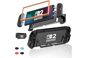 Reddening Switch 2 Case mit Ergonomischem Griff, Stoßfestes & Kratzfestes TPU Switch 2 Hülle, Dockfähig für TV-Modus inklusive 4 Silikon-Kappen, 2 Panzerglas & Halterahmen
