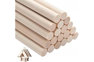 NANXJIUR 20 Pcs Wooden Dowel Rods Sticks Round Wood Dowels, 9.5x300mm Unfinished Hardwood Sticks, Macrame Dowel Wooden Sticks for Craftfor Arts and DIYers, Tiered Cake Support and Wedding Ribbon Wands