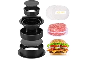 Geweo Burger Press with 100 Wax Paper,3 in 1 Nonstick Hamburger Patty Maker for Perfect Round and Delicious Stuffed Burgers…
