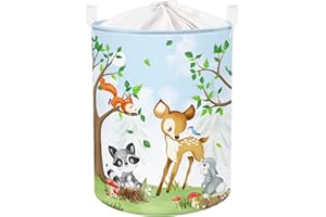 Clastyle 45L Cesto Ropa Sucia Infantil Animales del Bosque Cestos Almacenaje Oso Ciervo Plegable con Cierre Cordón, 36 * 45 cm (Ciervo arborícola)
