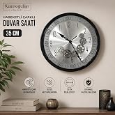 Kaşımoğulları Concept Hareketli &Ccedil;arklı Duvar Saati, 35 cm, Siyah Sağlam Plastik Kasa Sessiz Akar Quartz