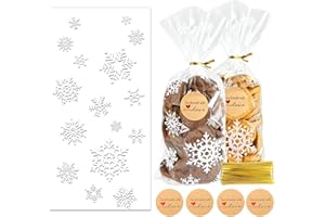 ‎CVOZO Kekstüten Weihnachten Plätzchentüten Cellophantüten Zellophantüten: 100 Tüten zum Befüllen Plätzchentüten Weihnachten Tüten Geschenktüten Schneeflocke für Snacks
