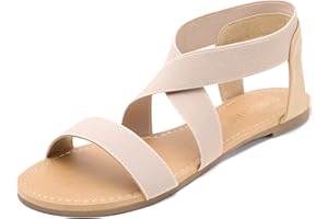 DREAM PAIRS Women's Elastic Ankle Strap Flat Sandals Summer Dressy Shoes Cute Strappy Gladiator Sandals ELATICA-6