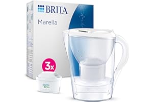 BRITA Carafe Filtrante Marella Blanche (2,4l) incl 3 cartouches filtrantes eau robinet MAXTRA PRO All-in-1 réduit PFAS,calcaire, chlore, certaines impuretés et métaux indicateur temporel éco-emballage
