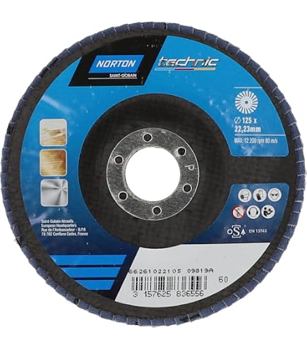 Norton Disque à Lamelles Orange 125 X 22 Grain 60 - Ponçage Efficace