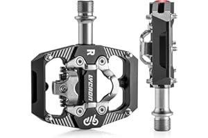 LYCAON Pedale per bicicletta da montagna, doppia funzione, piatto e senza clip, in alluminio lavorato a CNC, 3 cuscinetti sigillati, compatibile con SPD, pedali universali per bici da strada MTB BMX