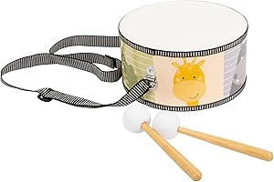 small foot Trommel Bunte Wildnis mit Tiermotiven und Trommelschlägeln aus Holz, für Kinder ab 3 Jahren, 11952, grün
