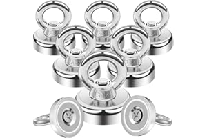 MIN CI Lot de 8 Crochets magnétiques Extra puissants en néodyme de 16 mm Force de Traction 10 kg Aimant Rond avec œillet Crochet magnétique pour Suspendre Les Portes en f