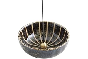 Asayu Japanese Lotus Incense Holder for Sticks 4.1 inch (105 mm), Traditional Made in Japan Ceramic Ash Catcher and Brass Incense Burner Set - Green Lotus