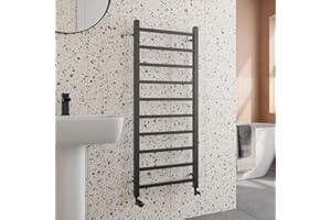 Solaro® 1200 x 500mm Square Bar Straight Heated Towel Rail Radiator Modern Central Heating Bathroom Warmer Wall Mounted Ladder Rad, Matt Black