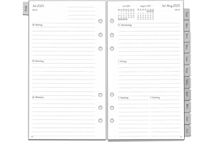 YHH Planificador semanal 2025 2026, tamaño A6, 6 agujeros, alemán, 1 semana en 2 páginas con pestañas, notas adicionales de contacto, agosto 25 a julio, 95 x 171 mm, 100 g/m², recarga para calendario 2025