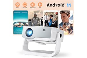 WIELIO Smart Beamer Full HD 1080P mit 4K Unterstützung, Android 11, 28000 Lumens Helligkeit, 120° Verstellbarer Ständer, elektrischer Fokus, Trapezkorrektur, WiFi 6 & BT 5.2 Heimkino Beamer