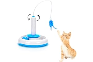 Vealind Interactive Cat Toy with Electric 360° Rotating Feather Toys & Ringing Bell Ball, 2 in 1 Roller Ball Toy with Teaser Feather Wand (360° Rotating Toys)