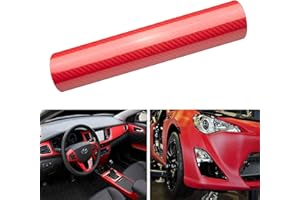 CompraFun Film Covering Carbone Rouge, Film Autocollant de Voiture Vinyle Adhésif DIY Décoration pour Voiture, Ordinateur, Moto 1.5 x 0.3 mètres