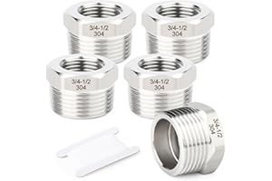 TAISHER 5 Pcs 304 Stainless Steel Reducer Hex Bushing, 3/4" BSP Male x 1/2" BSP Female, Reducing Pipe Adapter Fitting, for Water Oill Air Gas