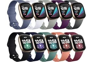 Charlam 10 Pack Bracelets compatibles avec Bracelet Fitbit Versa 4/ Versa 3/ Bracelet Fitbit Sense/Sense 2, Bandes de Sport en Silicone de Remplacement pour Femmes Hommes, Petits Larges