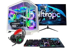 Nitropc - Pack Gold Plus | PC Gaming completo (Intel Core i5 14400F 4/8 4.7 GHz RTX 3050 8GB, RAM 16GB, M.2 1TB, Windows 11 PRO, RGB | WiFi,monitor 24" teclado ratón auriculares) PC sobremesa (Blanco)