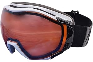 Rapid Eyewear Tahko SKI and SNOWBOARD GOGGLES TO WEAR OVER GLASSES for Men and Women. Mirrored UV Double Lens Anti Fog System. OTG Fit Over Your Spectacles. Black - White & Orange Mirror Lenses