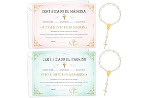 HOWAF 2pcs Certificado de Madrina y Padrino con Sobres & 2pcs Rosario de Perlas, Padrinos Bautizo Propuesta Rosarios de Bautismo Regalo Bautizo Regalo Padrinos bautizo regalo Comunion