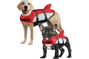 ALAGIRLS Giubbotto di salvataggio per cani, gilet di sicurezza per animali domestici, ad alta galleggiabilità, con grazioso squalo, con maniglia di salvataggio resistente, per nuoto, canottaggio,