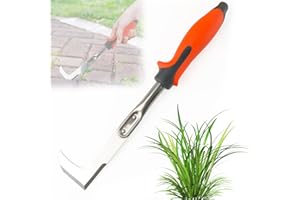 badaren Desherbeur Manuel, Désherbeur Manuel à Gazon à Manche en Bois en Acier Inoxydable, Couteau Désherbeur, Désherbeur de Type Faucille pour Éliminer Les Mauvaises Herbes et La Mousse (Rouge)