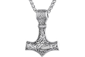 Richsteel Collier Vikings Pendentif Mjolnir Thor/Dent de Loup/Loup Fenrir/Yin Yang Loups/Tête de Loup Or/Noir/Acier,Bijoux Protection Porte Bonheur Amulette avec Chaîne 55+5cm pour Hommes,Femmes