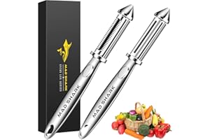 MAD SHARK Lot de 2 Éplucheurs de Légumes, Éplucheur Pomme de Terre et Carotte, éplucheur de fruits, Manche Ergonomique Antidérapant (Argenté)