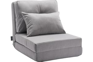 VEVOR Chaise de Sol Pliante, Fauteuil de Sol à 5 Positions réglables, canapé-lit rembourré Pliable avec Dossier réglable, Cadre en métal et Oreiller, Fauteuil Convertible pour Salon, Chambre, Gris