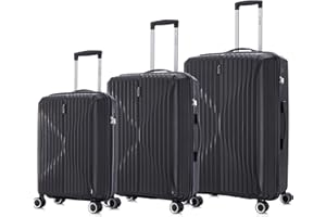 CELIMS - Set de 3 Valise Cabine + Moyenne + Grande en Polypropylène | Modele 2025 | Taille 55+65+75cm | Serrure TSA | 8 roulettes 360 | Noir