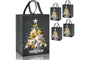 QRTDXP 4pcs Large Christmas Tote Bags for Presents,41 * 30 * 18cm Grey Xmas Gift Bags,Reusable Non-woven Bag with Christmas Tree Composed of Golden and Silver stars