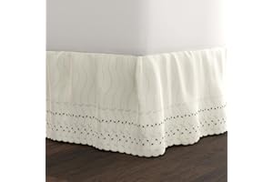 FRESH IDEAS Bettrock mit Ösen, bestickte Details, klassisch, 35,6 cm Länge, Gerafftes Styling, Queen, Elfenbeinfarben