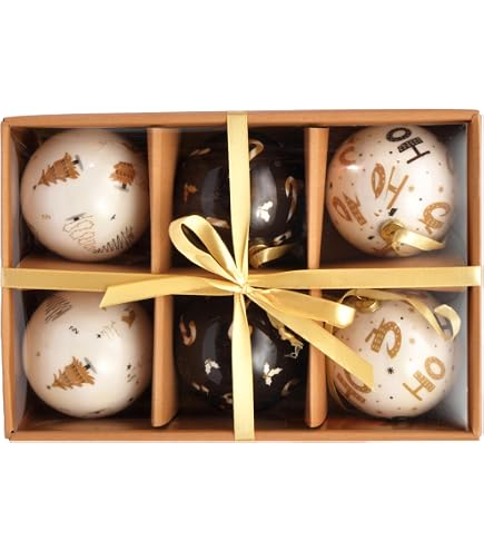 Set De 4 Boules De Noël Découpées Ciao - 7,5cm Happy Holidays Avec Ruban, Blanc Or Rouge