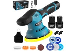 VICTOAM Cordless Car Buffer Polisher 21V, 6'' Portable Car Polisher with 2X 2.0Ah Battery, Car Polishers and Buffers Kit, 8 Variable Speed 2500-6000RPM Dual Action Polisher for Car Detailing Polishing Waxing