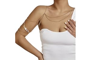 TseenYi Punk Layered Shoulder Chain Necklace Gold Tassel Shoulder Chain Multilayer Leaf Tassel Shoulder Body Chain Summer Bikini Shoulder Chain Beach Link Harness Body Chain Jewelry for Women and Girl