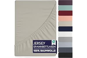 BRB Home Spannbettlaken 90x200cm - Spannbetttuch für Dicke Matratzen bis zu 27 cm 100% Baumwolle Oeko-TEX Zertifiziert Bettlaken Jersey Bettware Bettbezug für Boxspringbett (Sand-90x200)