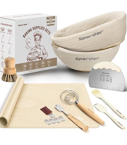 Kit Complet Boulangerie - 2 Bannetons En Coton + Accessoires (coupe-pâte, Grattoir, Fouet...) - Pour Pain Et Levain