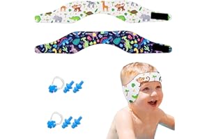 BORISCA 2 PCS Bandeau Piscine Oreille Enfant, Bouchon Oreille Piscine Enfant + Bandeau + Pince - Nez des éléments Animaux Bandeau Neoprene pour Sports Nautiques (M)