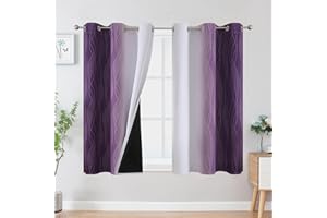 VEHEDE Purple and Grayish White Blackout Curtains 54 Inch Drop for Kids Bedroom/Living Room, Thermal Insulated Ombre Light Blocking Eyelet Drapes for Kitchen, W42 x L54 Inch, 2 Panels