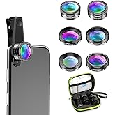 Textiluxe 6 in 1 Mobile Phone Lens Kit, Macro Lens Mobile Phone, Fisheye Lens 205°, Wide Angle 140°, Macro Lens (25x), Starli