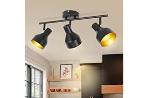 Kambo Negro Lámpara Techo Foco con 3 Focos - E14 Focos de Techo Orientables - Retro Focos Para el Techo - Plafón LED Techo Interior - Industrial Apliques Techo Salon - Sin Bombilla