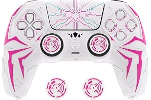 PlayVital Cover Controller per ps5 Joystick Custodia Silicone Skin Antiscivolo Grip Ergonomico, 2 Copri Analogici e 6 Adesivi, Adatto per ps5 Base di Ricarica, Cyber Spider - Bianco&Rosa